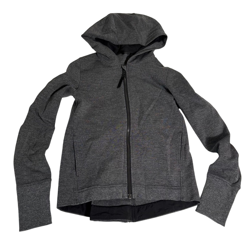 Lululemon City Trek Jacket Heathered Black Full Zip Hooded Back Zip Size 4